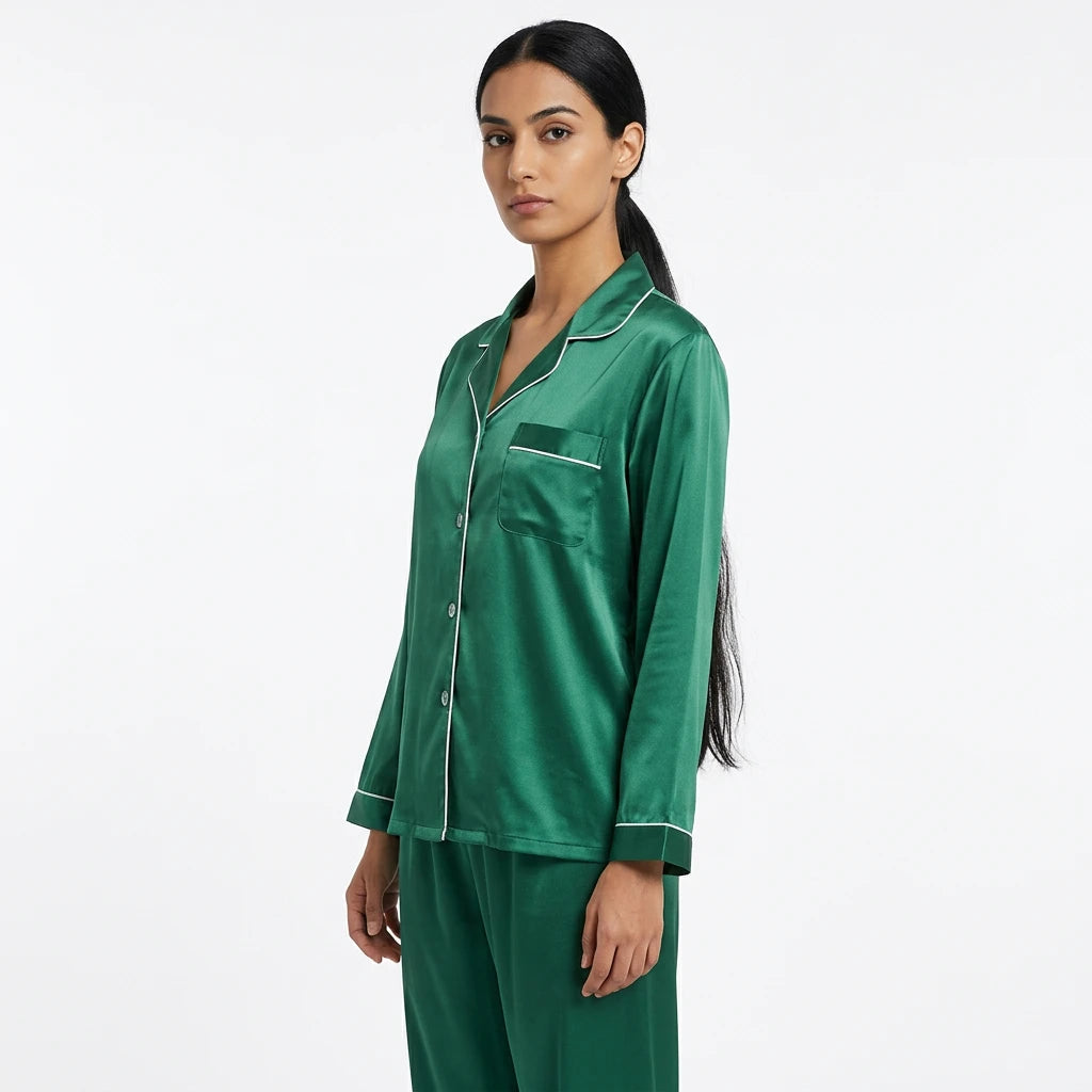 green satin pyjamas - Variation 3
